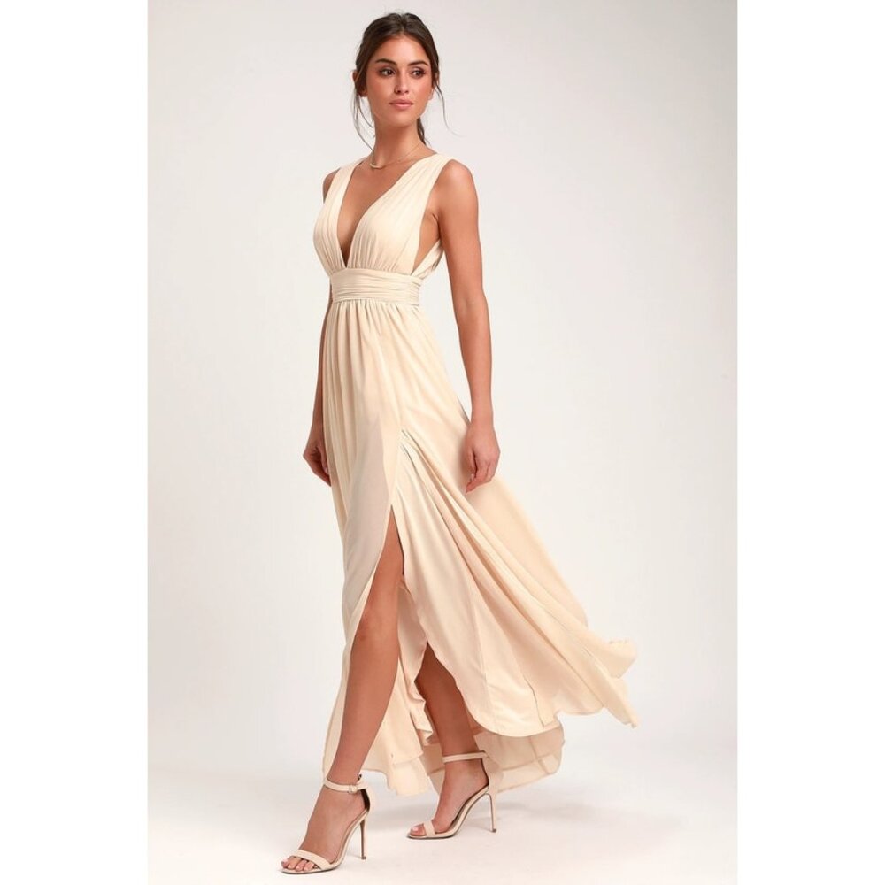 NWT Lulu's Womens Size Small Cream Heavenly Hues Sleeveless Maxi Dress NEW
